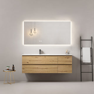 Mobile bagno sospeso 140 cm Bruno Medio Lavabo a Sinistra in Resina Specchio Quadro Retroilluminato - Fiji Wood