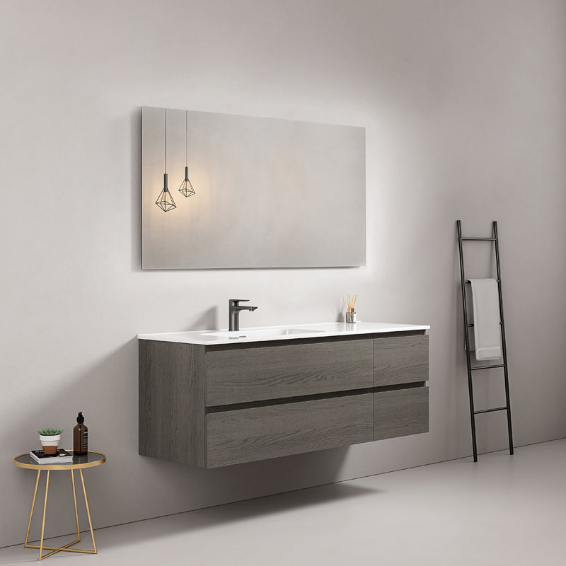 Mobile bagno sospeso 140 cm Grey Lavabo a Sinistra in Resina Specchio Quadro - Fiji Wood