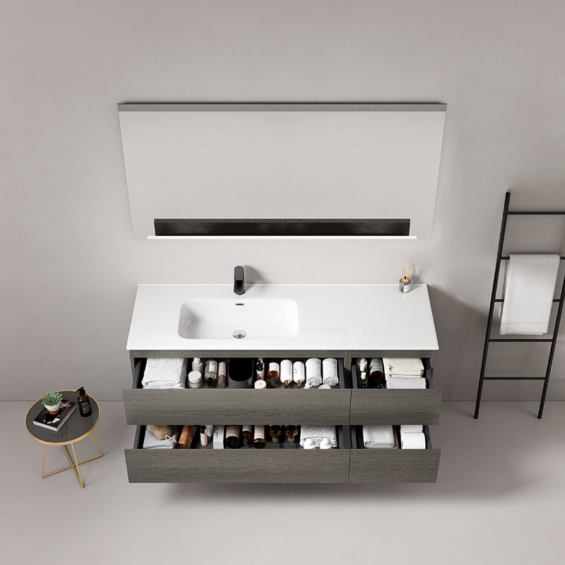 Mobile bagno sospeso 140 cm Grey Lavabo a Sinistra in Resina Specchio Quadro - Fiji Wood