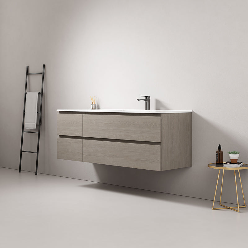 Mobile bagno sospeso 140 cm Beige Lavabo a Destra in Resina Senza Specchio - Fiji Wood