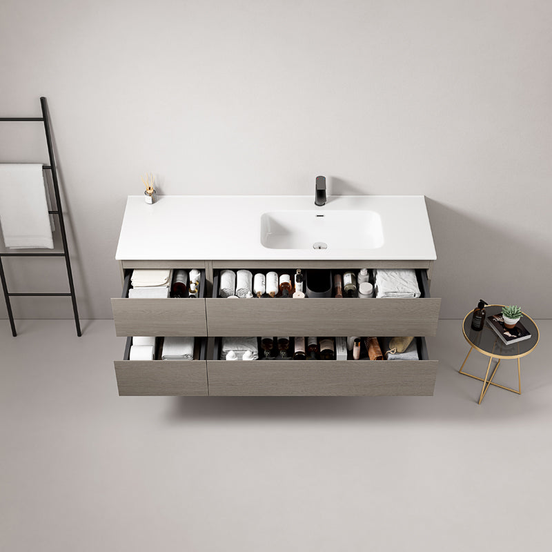 Mobile bagno sospeso 140 cm Beige Lavabo a Destra in Resina Senza Specchio - Fiji Wood
