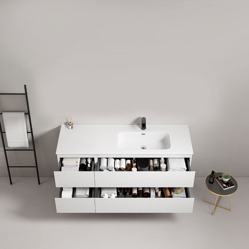 Mobile bagno sospeso 140 cm Bianco Lavabo a Destra in Resina Senza Specchio - Fiji Wood