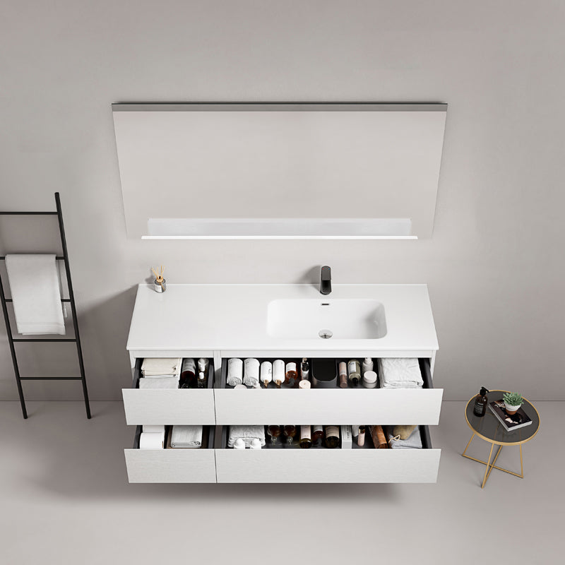 Mobile bagno sospeso 140 cm Bianco Lavabo a Destra in Resina Specchio Quadro - Fiji Wood