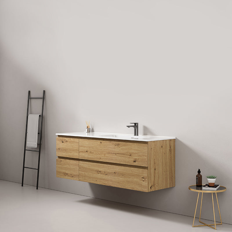 Mobile bagno sospeso 140 cm Bruno Medio Lavabo a Destra in Resina Senza Specchio - Fiji Wood