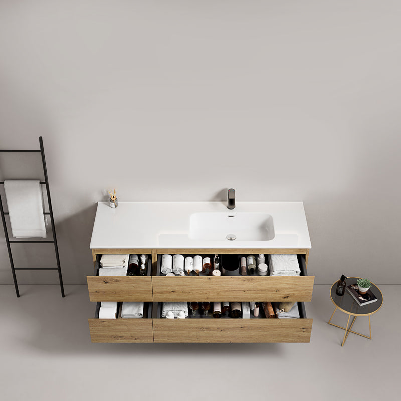 Mobile bagno sospeso 140 cm Bruno Medio Lavabo a Destra in Resina Senza Specchio - Fiji Wood