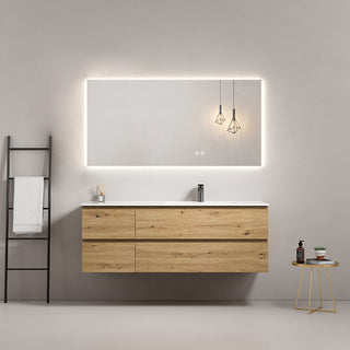 Mobile bagno sospeso 140 cm Bruno Medio Lavabo a Destra in Resina Specchio Quadro Retroilluminato - Fiji Wood