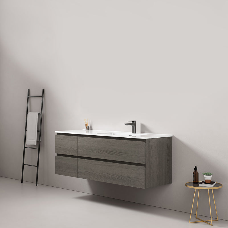 Mobile bagno sospeso 140 cm Grey Lavabo a Destra in Resina Senza Specchio - Fiji Wood