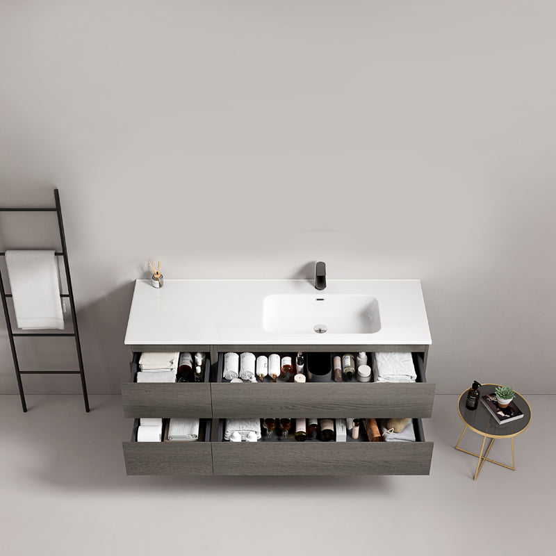 Mobile bagno sospeso 140 cm Grey Lavabo a Destra in Resina Senza Specchio - Fiji Wood