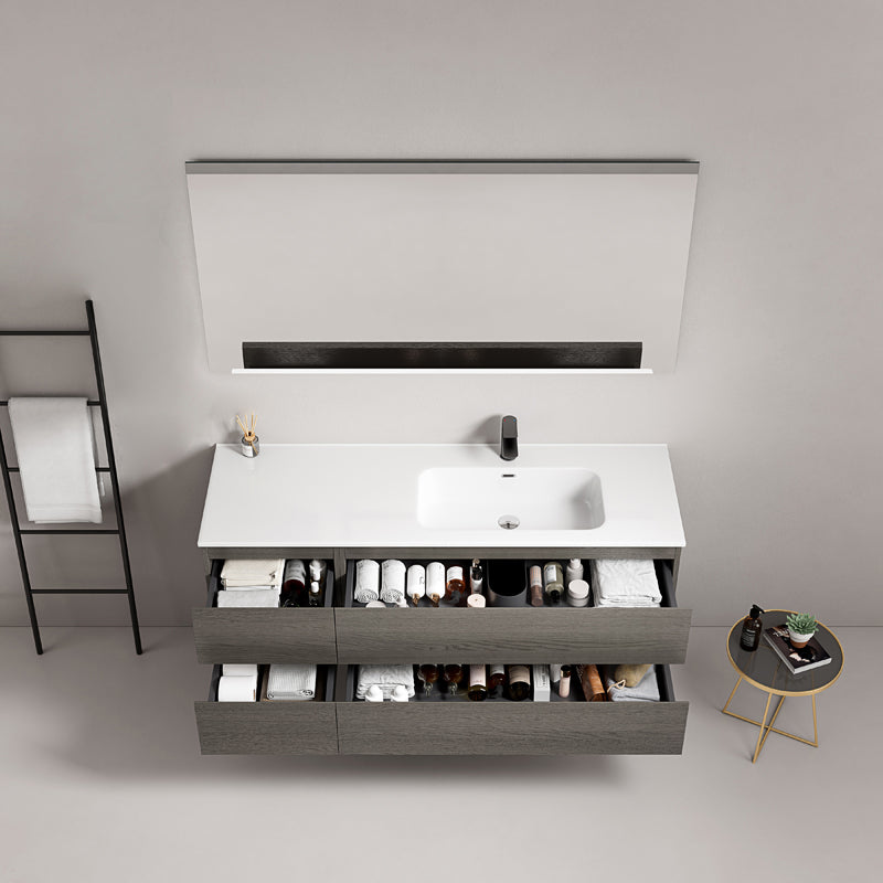 Mobile bagno sospeso 140 cm Grey Lavabo a Destra in Resina Specchio Quadro - Fiji Wood