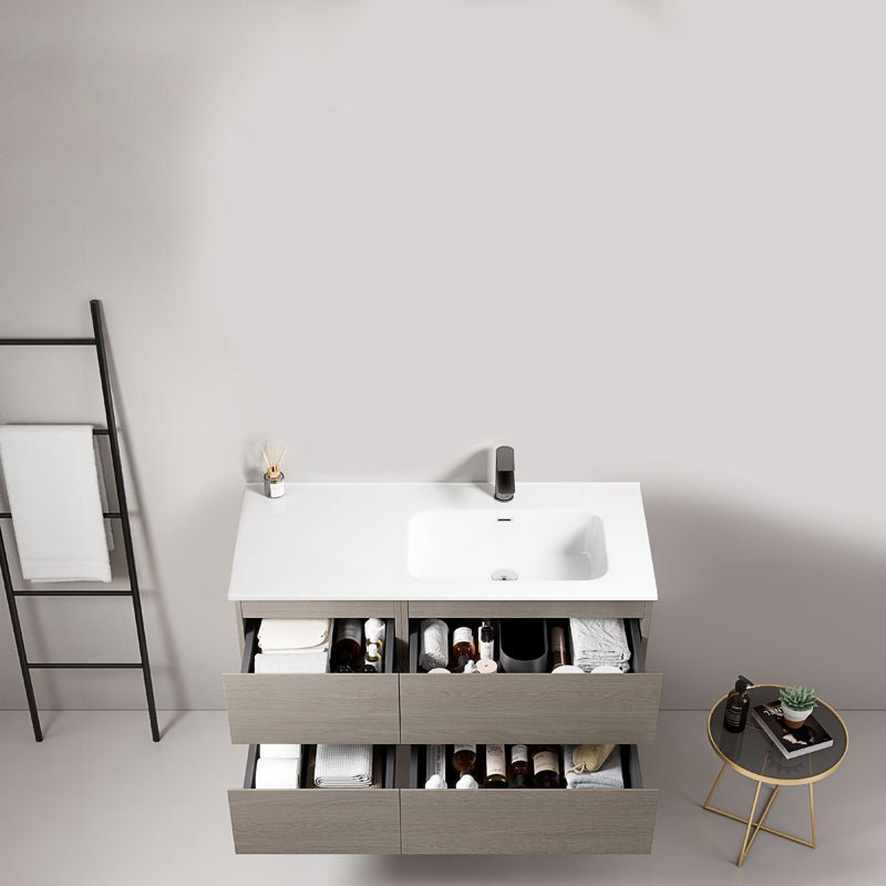 Mobile bagno sospeso 100 cm Beige Lavabo a Destra in Ceramica Senza Specchio - Fiji Wood