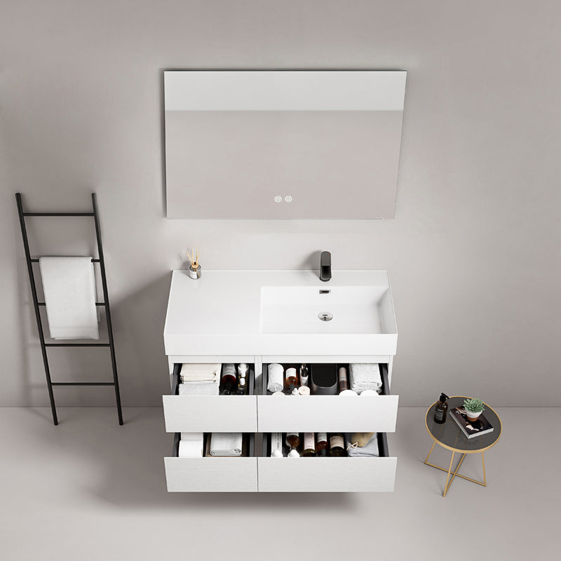 Mobile bagno sospeso 100 cm Bianco Lavabo a Destra in Resina Specchio Quadro - Fiji Wood