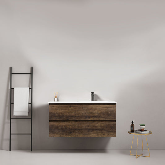Mobile bagno sospeso 100 cm Bruno Scuro Lavabo a Destra in Ceramica Senza Specchio - Fiji Wood