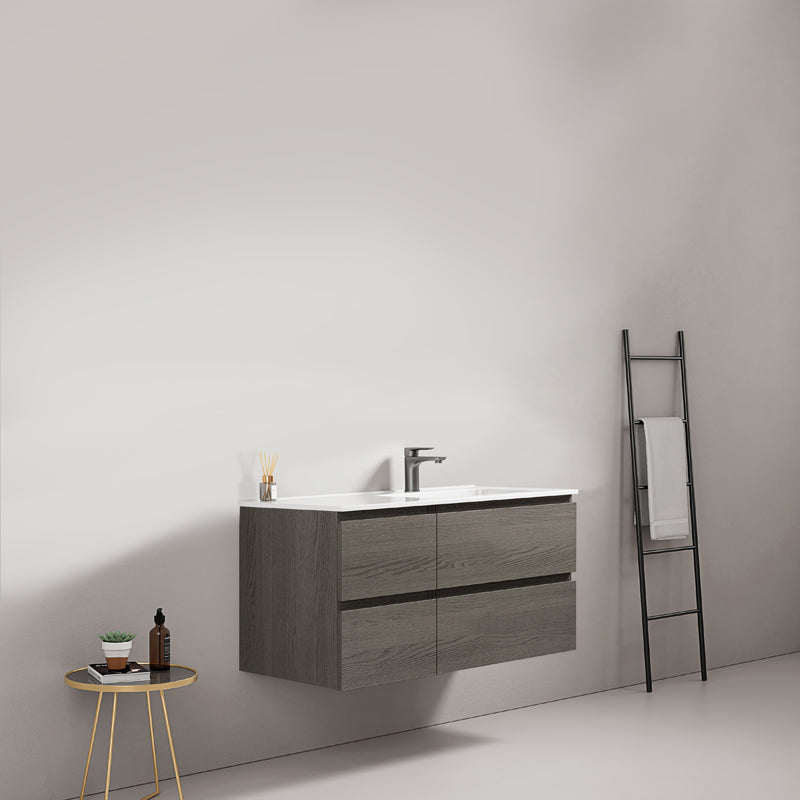 Mobile bagno sospeso 100 cm Grey Lavabo a Destra in Ceramica Senza Specchio - Fiji Wood