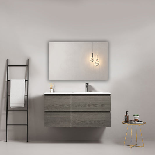 Mobile bagno sospeso 100 cm Grey Lavabo a Destra in Ceramica Specchio Quadro - Fiji Wood