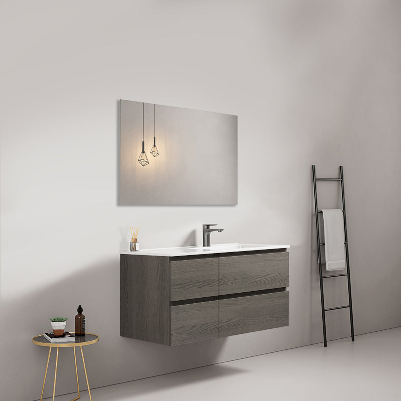 Mobile bagno sospeso 100 cm Grey Lavabo a Destra in Ceramica Specchio Quadro - Fiji Wood