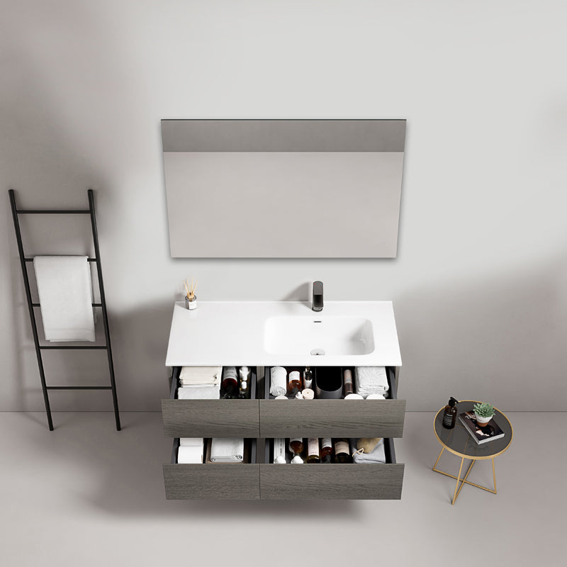 Mobile bagno sospeso 100 cm Grey Lavabo a Destra in Ceramica Specchio Quadro - Fiji Wood