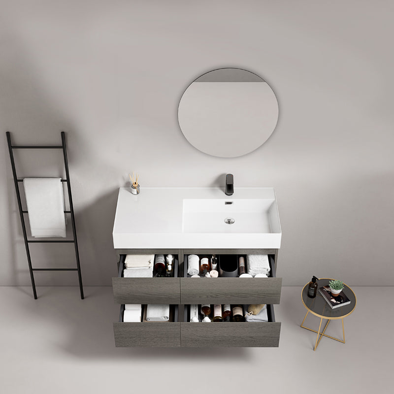 Mobile bagno sospeso 100 cm Grey Lavabo a Destra in Resina Specchio Tondo - Fiji Wood