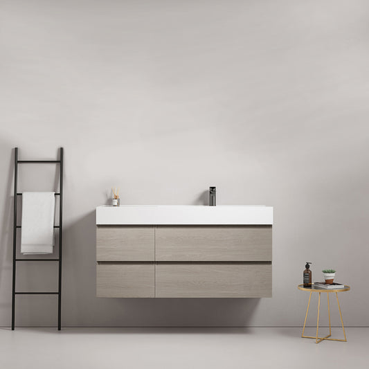 Mobile bagno sospeso 120 cm Beige Lavabo a Destra in Resina Senza Specchio - Fiji Wood