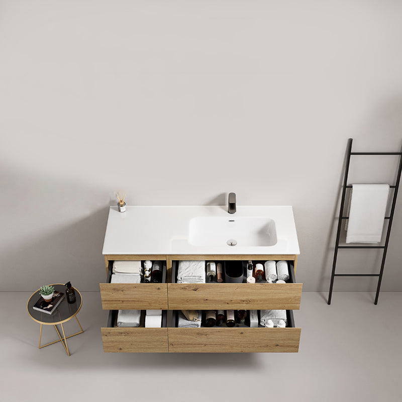 Mobile bagno sospeso 120 cm Bruno Medio Lavabo a Destra in Ceramica Senza Specchio - Fiji Wood