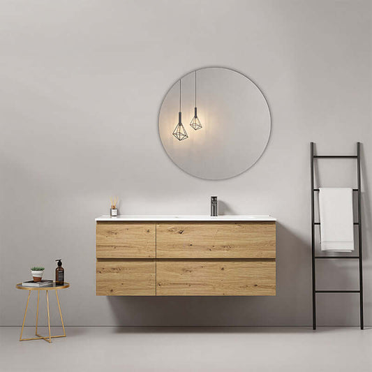 Mobile bagno sospeso 120 cm Bruno Medio Lavabo a Destra in Ceramica Specchio Tondo - Fiji Wood