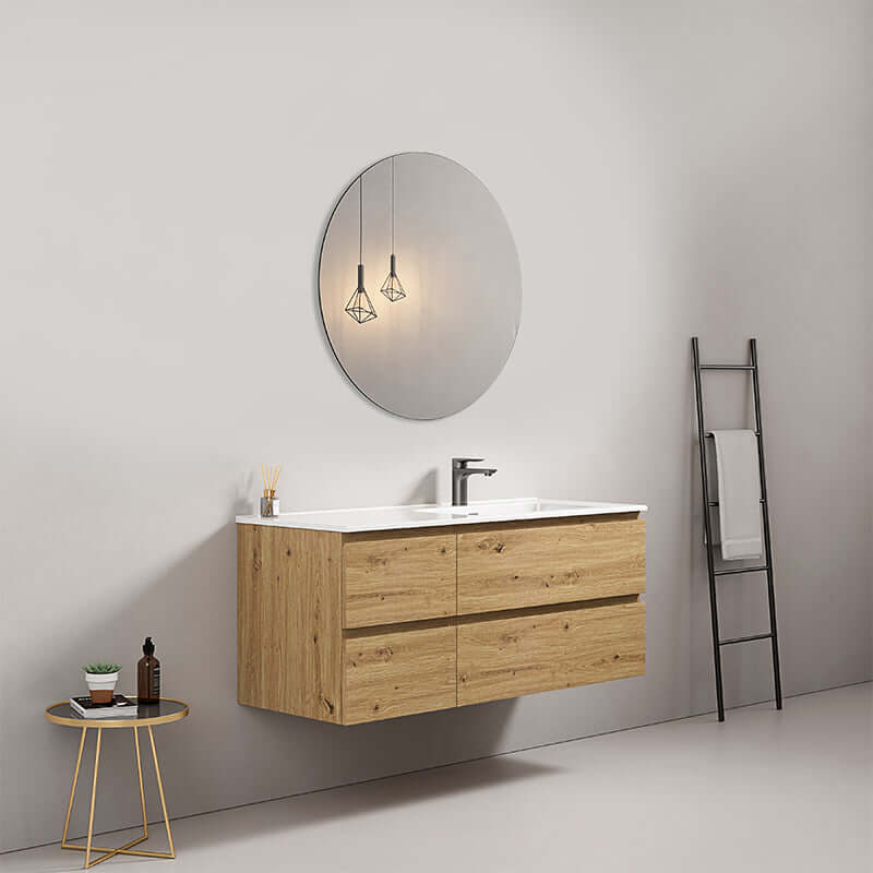 Mobile bagno sospeso 120 cm Bruno Medio Lavabo a Destra in Ceramica Specchio Tondo - Fiji Wood