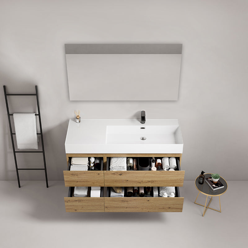 Mobile bagno sospeso 120 cm Bruno Medio Lavabo a Destra in Resina Specchio Quadro - Fiji Wood