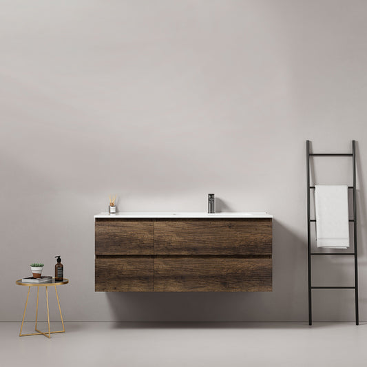 Mobile bagno sospeso 120 cm Bruno Scuro Lavabo a Destra in Ceramica Senza Specchio - Fiji Wood