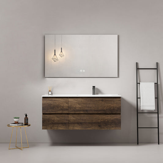 Mobile bagno sospeso 120 cm Bruno Scuro Lavabo a Sinistra in Ceramica Specchio Quadro - Fiji Wood