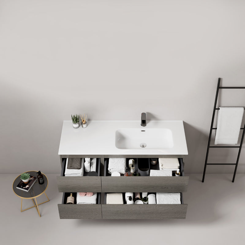 Mobile bagno sospeso 120 cm Grey Lavabo a Destra in Ceramica Senza Specchio - Fiji Wood