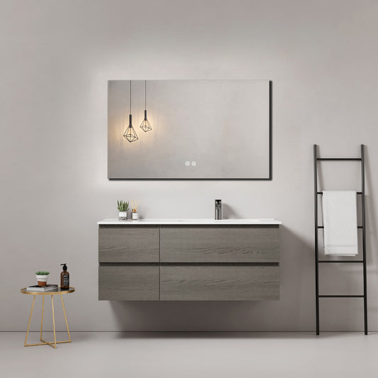 Bathroom Cabinet Wall-hung 120 cm Grey Ceramic Sink Right Mirror Square - Fiji Wood