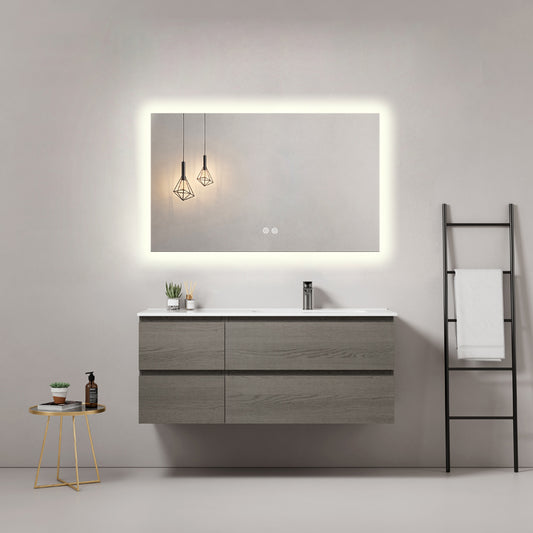 Mobile bagno sospeso 120 cm Grey Lavabo a Destra in Ceramica Specchio Quadro Retroilluminato - Fiji Wood