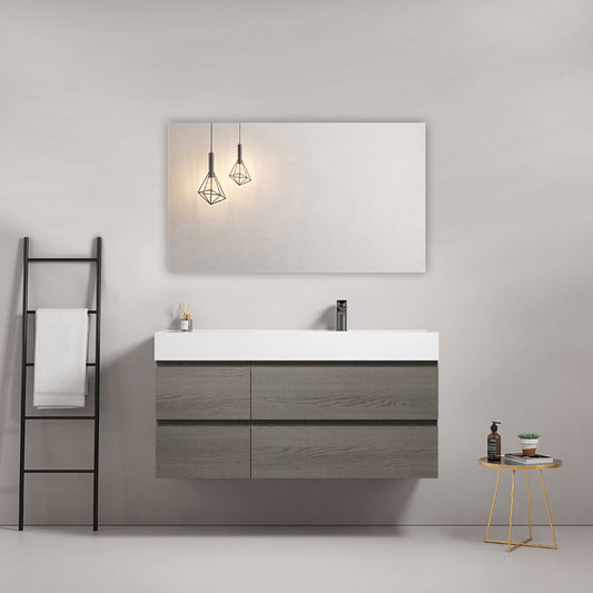 Mobile bagno sospeso 120 cm Grey Lavabo a Destra in Resina Specchio Quadro - Fiji Wood