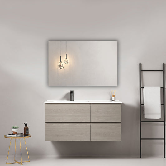 Mobile bagno sospeso 100 cm Beige Lavabo a Sinistra in Ceramica Specchio Quadro - Fiji Wood