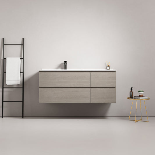 Mobile bagno sospeso 120 cm Beige Lavabo a Sinistra in Ceramica Senza Specchio - Fiji Wood