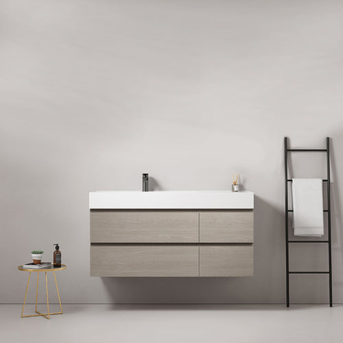 Mobile bagno sospeso 120 cm Beige Lavabo a Sinistra in Resina Senza Specchio - Fiji Wood
