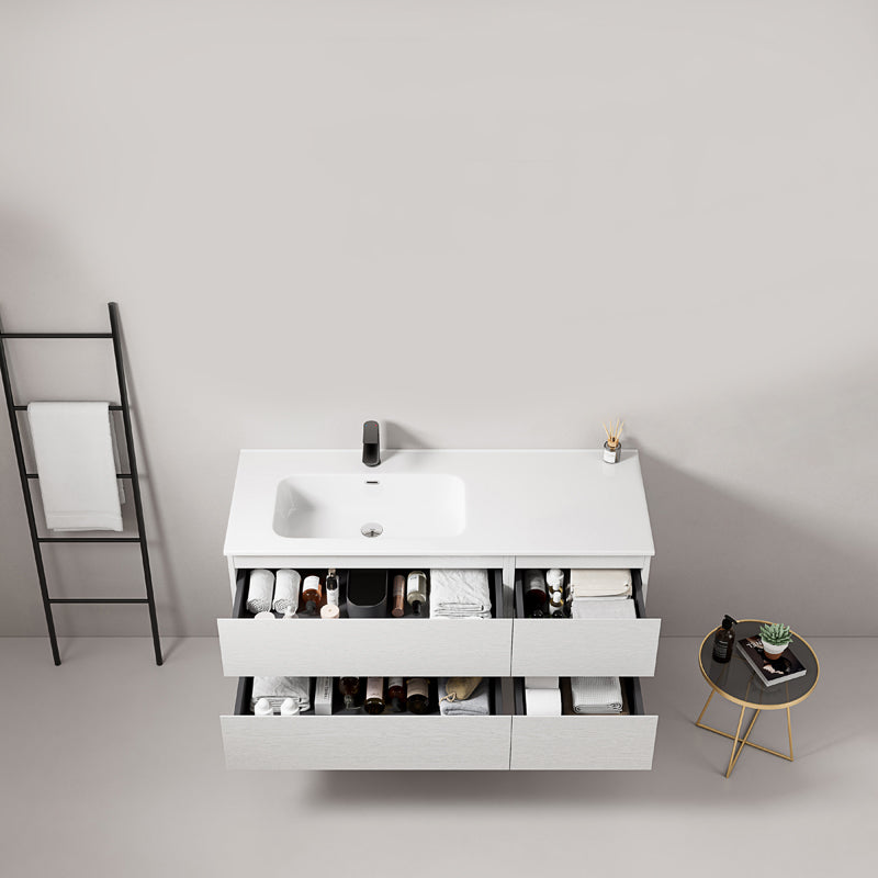 Mobile bagno sospeso 120 cm Bianco Lavabo a Sinistra in Ceramica Senza Specchio - Fiji Wood