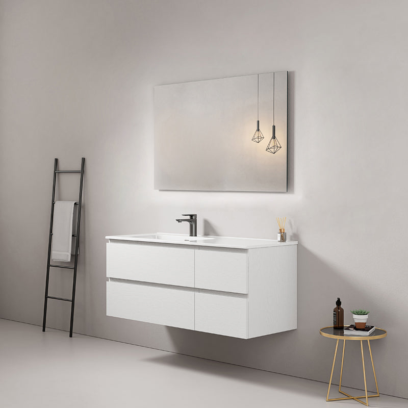 Mobile bagno sospeso 120 cm Bianco Lavabo a Sinistra in Ceramica Specchio Quadro - Fiji Wood