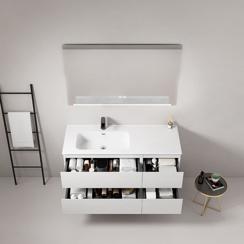 Mobile bagno sospeso 120 cm Bianco Lavabo a Sinistra in Ceramica Specchio Quadro - Fiji Wood