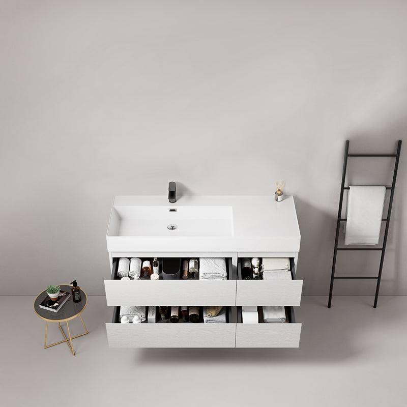 Mobile bagno sospeso 120 cm Bianco Lavabo a Sinistra in Resina Senza Specchio - Fiji Wood