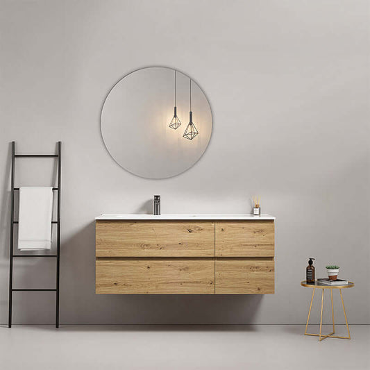 Mobile bagno sospeso 120 cm Bruno Medio Lavabo a Sinistra in Ceramica Specchio Tondo - Fiji Wood