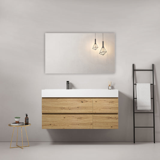 Mobile bagno sospeso 120 cm Bruno Medio Lavabo a Sinistra in Resina Specchio Quadro - Fiji Wood