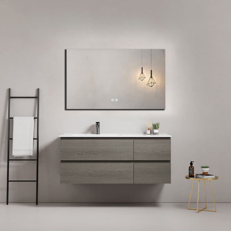 Mobile bagno sospeso 120 cm Grey Lavabo a Sinistra in Ceramica Specchio Quadro - Fiji Wood