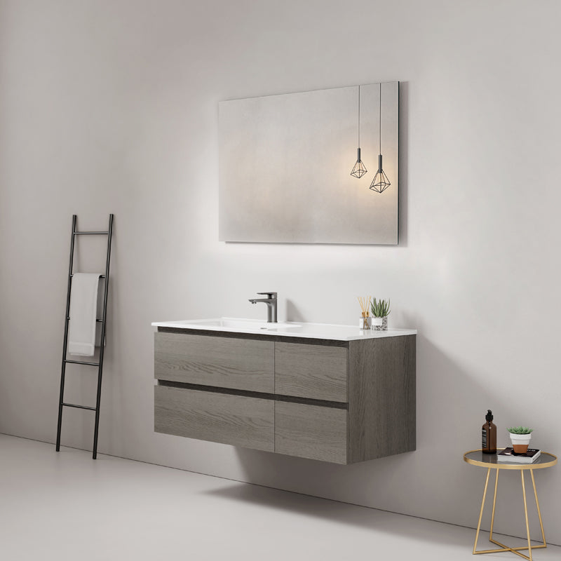 Mobile bagno sospeso 120 cm Grey Lavabo a Sinistra in Ceramica Specchio Quadro - Fiji Wood