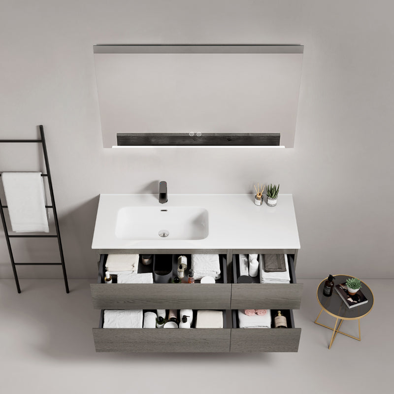 Mobile bagno sospeso 120 cm Grey Lavabo a Sinistra in Ceramica Specchio Quadro - Fiji Wood