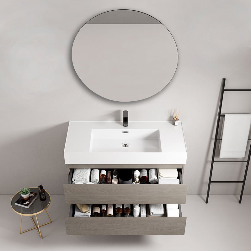 Mobile bagno sospeso 80 cm Beige Lavabo in Resina Specchio Tondo - Fiji Wood