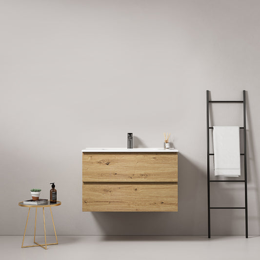 Mobile bagno sospeso 100 cm Bruno Medio Lavabo in Ceramica Senza Specchio - Fiji Wood