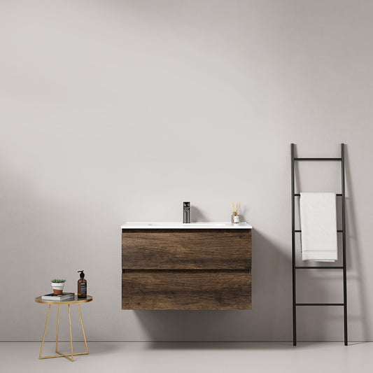 Mobile bagno sospeso 100 cm Bruno Scuro Lavabo in Ceramica Senza Specchio - Fiji Wood