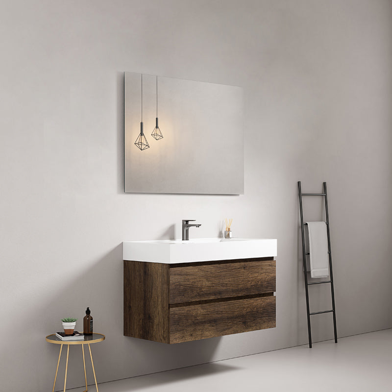 Mobile bagno sospeso 80 cm Bruno Scuro Lavabo in Resina Specchio Quadro - Fiji Wood