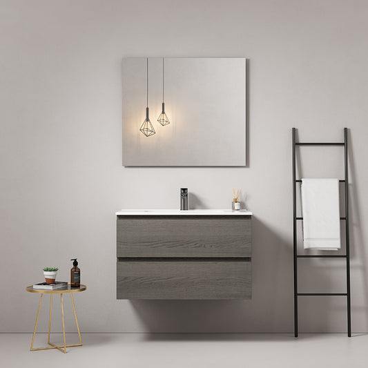 Mobile bagno sospeso 80 cm Grey Lavabo in Ceramica Specchio Quadro - Fiji Wood