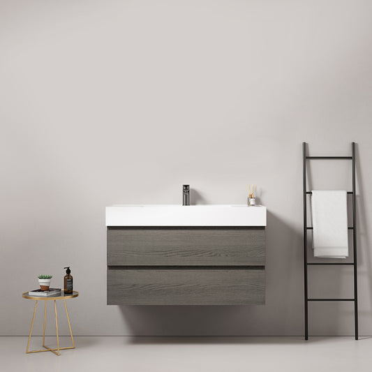 Mobile bagno sospeso 80 cm Grey Lavabo in Resina Senza Specchio - Fiji Wood